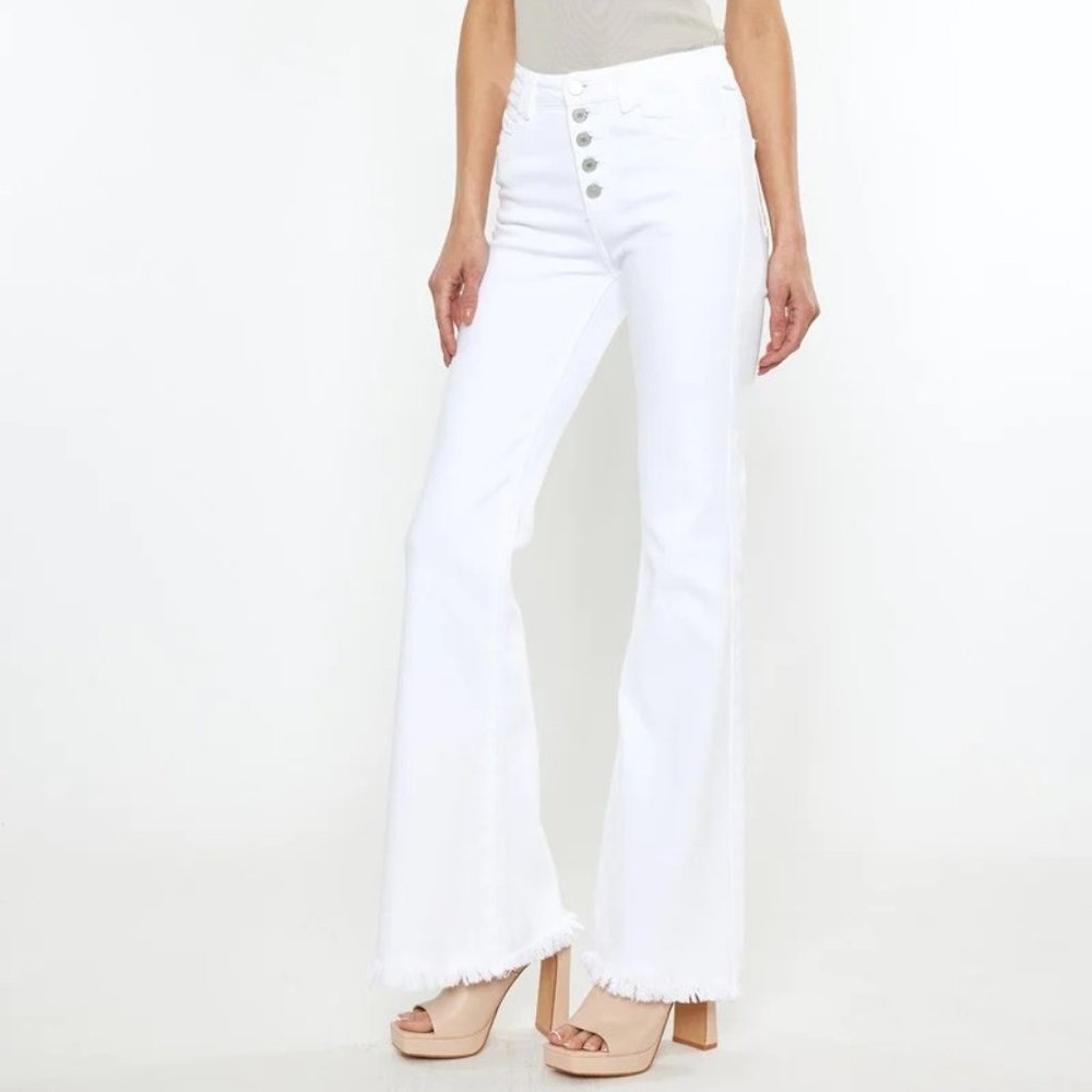White Fringe Flare Jeans / size 27 / Kancan Jeans